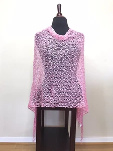 Womens Poncho Wrap Shawl Italian Knit Lace Pink One Size NEW - Picture 1 of 4