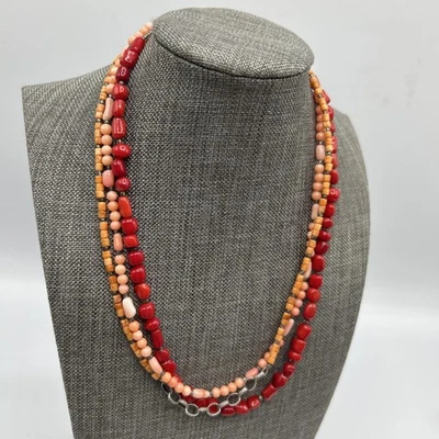 "Collar de colección de 16"" de plata de ley 925 con 3 soportes de pájaro peyote coral" Foto 1 de 4