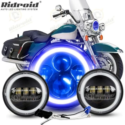 Black 7" LED Headlight 4.5" Passing Lights For Harley Davidson Touring Road King Foto 1 de 4