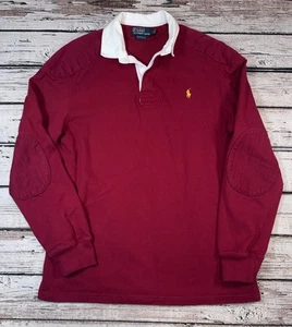 Vintage Polo Ralph Lauren Shirt Mens Large Red Rugby White Collar Elbow Patch - Picture 1 of 5