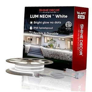 LED Neon Rope Lights AC 120V, Expandable & Cuttable 5M/16.4FT 6300K White - Picture 1 of 7
