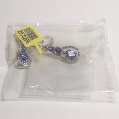 Pendientes colgantes de plata de ley 925 enchapados en platino de tanzanita grado STS AAA Foto 1 de 4