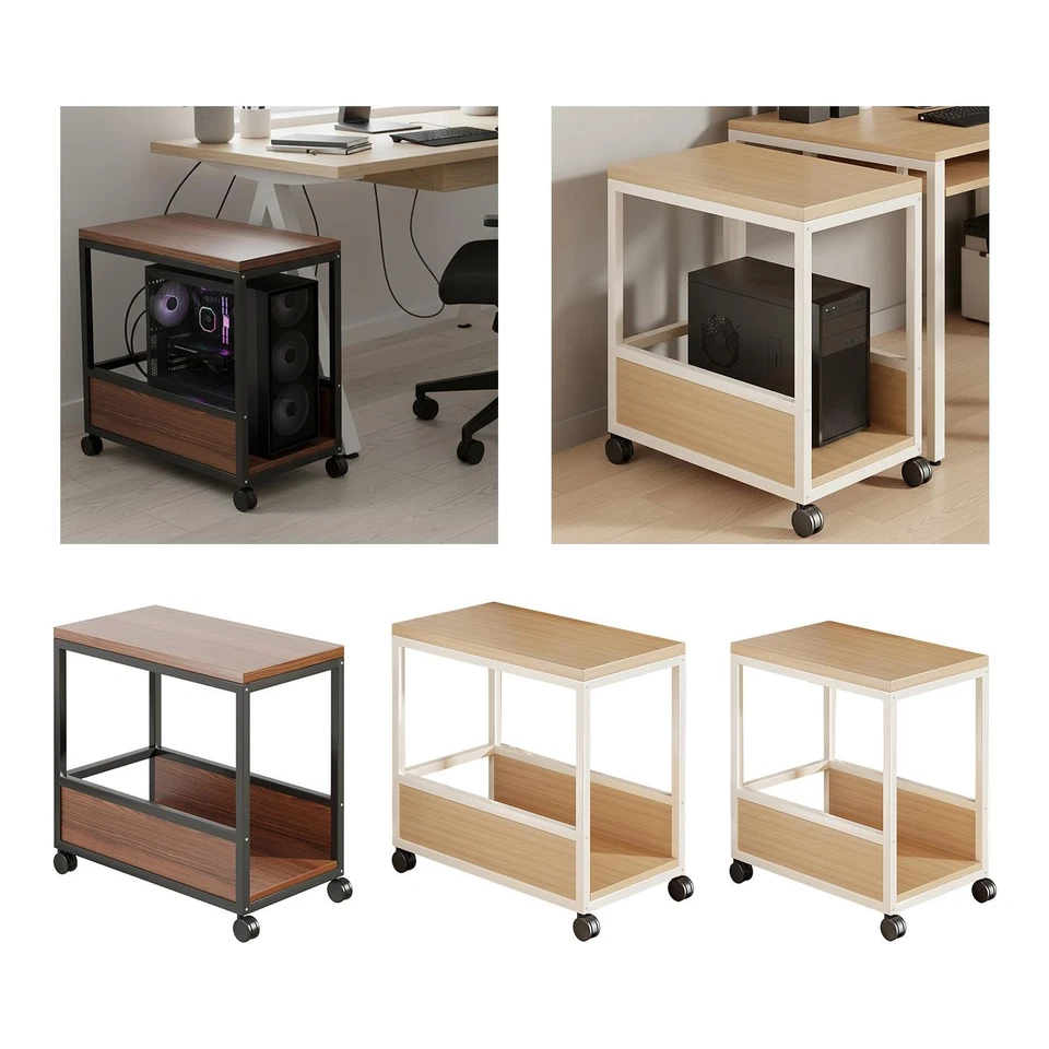 PC Case Rack Rolling Cart Wooden with Caster Wheels Computer Host Stand - Image 1 of 1