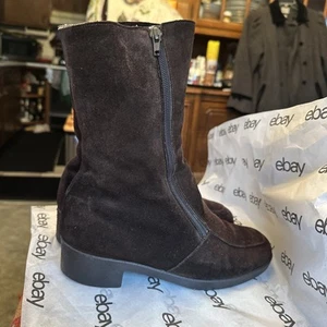 LL Bean Women’s Brown Suede Leather Winter Sheepskin Zipper Boots Size 7 EUC - Picture 1 of 12