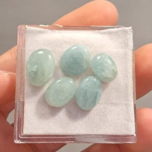 22 Carat Aquamarine x 5 Oval Polished Cabochon loose gemstone 12x9mm Eo-1221 - Picture 1 of 6