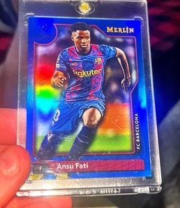 1/1 2021-22 Topps Merlin UEFA Ansu Fati Barcelona RARE Blue Refractor SSP 1/75 - Picture 1 of 2