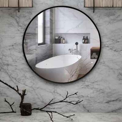 40cm Wall Mirror Self Adhesive Black High Clear Glass Mirrors Hallway Home Deco - Image 1 of 4