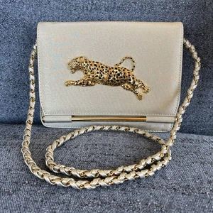 Vintage Nima Handtasche Crossbody Clutch Tasche Handtasche gold gepunktet Gepard Jaguar Katze - Bild 1 von 12