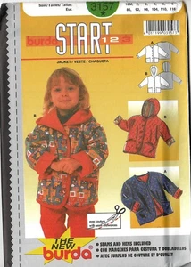 Burda 3157-Sewing Pattern - Children's Jacket & Hoodie, Sizes 18m-6 - Picture 1 of 2
