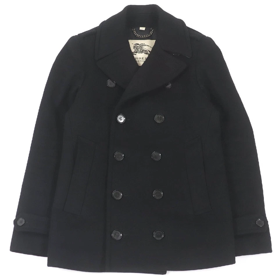 BURBERRY LONDON Wool Cashmere Logo Button  Pea Coat Black 44 Men's  - Image 1 of 4