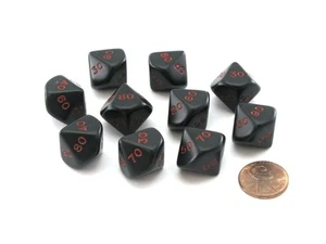 Pack of 10 Tens D10 (00-90) 16mm Opaque Dice - Black with Red Numbers - Picture 1 of 1