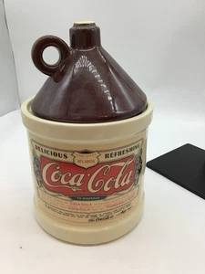 Vintage 1993 Coca-Cola Original Ceramic Cookie Jar Brown Lid Jug Made In USA - Picture 1 of 7