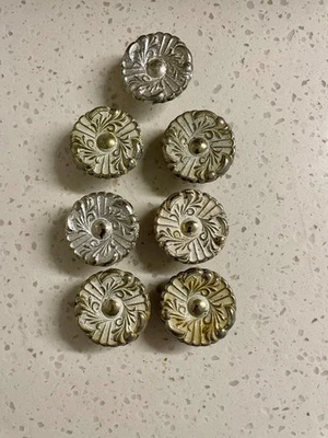 Vintage Mid Century Flower Shaped Cabinet Drawer Knob Brass White Enamel 1 3/8"w - Image 1 of 3