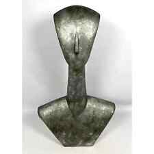 LARGE Silver Finish Composite Modernist Head Sculpture in Style of Modigiani
