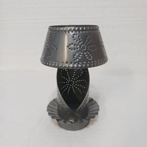 Country punch tin shaded pillar candle holder with scallop base Farmhouse Decor - Picture 1 of 14