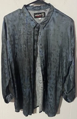 Blusa Pete & Greta Johnny Was Estampado Leopardo Mezcla Seda Talla Pequeña Azul Foto 1 de 4