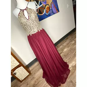 Gold Burgandy Prom Dress My Michelle Special Occasion Evening Gown Rhinestone 5 - Picture 1 of 12