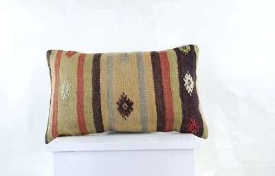 Kilim Pillow Cover 12x20 Turkish Handmade Sofa Couch Floor Lumbar Cushion E1038 - Image 1 of 4
