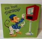 VTG Birthday Card Anthropomorphic Monkey Gum Machine Topps No Wrapper or Gum