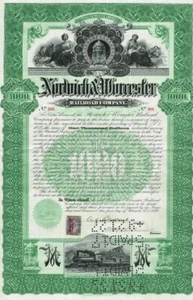 USA NORWICH & WORCESTER RAILROAD COMPANY stock certificate/bond 1897 - Picture 1 of 1
