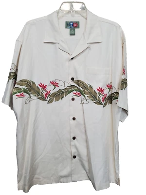 Camisa hawaiana con botones Hilo Hattie para hombre 100 % seda estampado tropical blanco roto M Foto 1 de 4