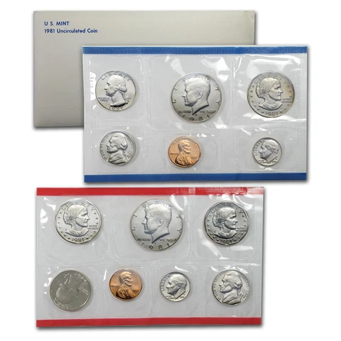 1981 US Mint Set Uncirculated 13 Coin Set Philadelphia & Denver P & D Cover