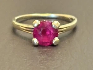 Antique Vintage Solid 10k Gold Pink Ruby Solitaire Ring Size 6 - Picture 1 of 11