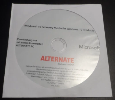 Alternate Recovery DVD 64 bit Windows 10 Professional 64 bit Operating System - Bild 1 von 2