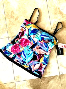 NWT SIZE 12 MAXINE HOLLYWOOD TANKINI RET$76.00 REMOVEABLE STRPS BORDER BLK - Foto 1 di 5