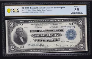 US 1918 $2 FRBN Battleship Scarce Signature Combinations FR 755 PMG 35 (067) - Picture 1 of 2