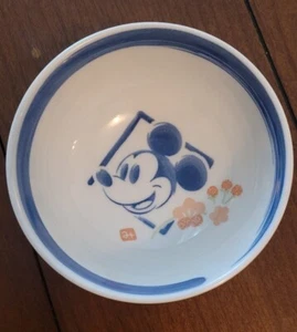 Disney Tokyo Resort Rice Miso Bowl Blue Mickey Mouse Floral Ceramic Dishes - Picture 1 of 6