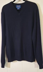 Mens Sweater Cashmere Wool V Neck Pendleton Navy Blue Vintage Tight Knit XL - Picture 1 of 4