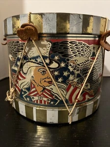 Vintage Noble & Cooley Americana Metal Patriotic Red White & Blue Drum RARE - Picture 1 of 9
