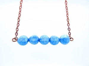 Acrylic Blue Bead Bar Pendant Charm Vintage Copper Chain Necklace  - Picture 1 of 8