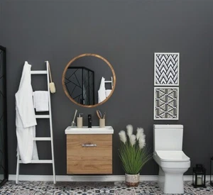 Round Mirror for Wall - Modern Mirror for Bathroom - Walnut Mirror (24 inch ) - Picture 1 of 4