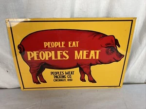 PEOPLES MEAT PACKING CO. CINCINNATI TIN ADVERTISING SIGN by Desperate Sign Co. - Picture 1 of 7