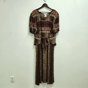 Abito Camicia Vintage Piccalino Donna Più Pezzo Unico Taglia 22W Maxi Stampa Animalier Perline - Foto 1 di 11