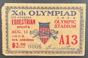 1932 Los Angeles Olympics "EQUESTRIAN" Ticket Stub August 13 (RAR) - Bild 1 von 2