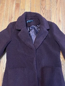 Womens Medium Maroon Burgundy French Connection Sherpa Fleece Long Pea Coat NWOT - Picture 1 of 13