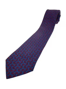 Cravatta HERMES in seta, blu navy e rossa, stampa all over, uomo s - Foto 1 di 4