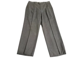 Zanella Pants Men 36X28 Gray Houndstooth Pleated Wool Dress Trousers Suit - Picture 1 of 7