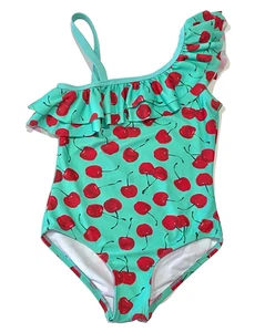 KANU SURF Girl's One Piece Cherries Ruffle Accent One Shoulder Swimsuit size 7 - Picture 1 of 4