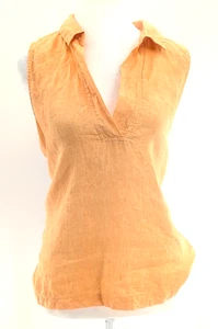 Jones New York 100% Linen Orange Collared Tank Top Sleeveless Blouse Size Medium - Picture 1 of 8