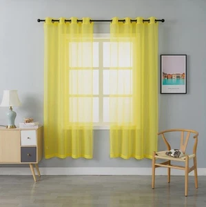 WPM Yellow Sheer Window Curtain Panels for Bedroom Kitchen Kids Room Solid Semi - Picture 1 of 7