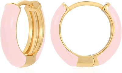 Small Hoop Earrings for Women, 18K Gold Plated Hypoallergenic Cute Enamel Huggie - Image 1 of 4