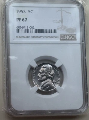 1953 NGC PF67 5c Jefferson Nickel STUNNING Proof, SHIPPING DISCOUNTS PF PR 67 - Image 1 of 2