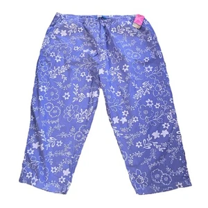 Fresh Produce Womens 2XL Pants Periwinkle Floral Wide Leg Capri Cropped Pull On - Picture 1 of 6