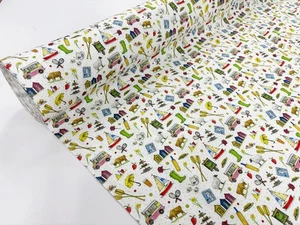 Summer Holiday Fabric Cotton Canvas British Kid's Summer Hobbies Activities - Picture 1 of 8