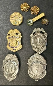 Antique & Vintage Mix 9 Piece Lot: Fairhaven, NJ Firemen Officer Badges Pins - Picture 1 of 20