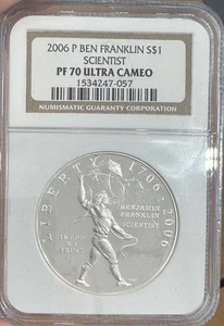 2006 P Modern Commemorative Benjamin Franklin Tercentenary NGC PF70 UC Scientist - Picture 1 of 2
